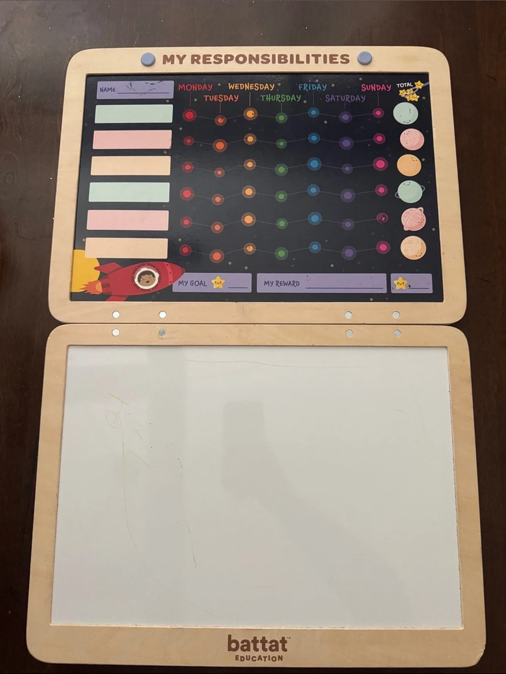 Battat Education Kids Responsibility Chart & Dry Erase Board - Natural Wood